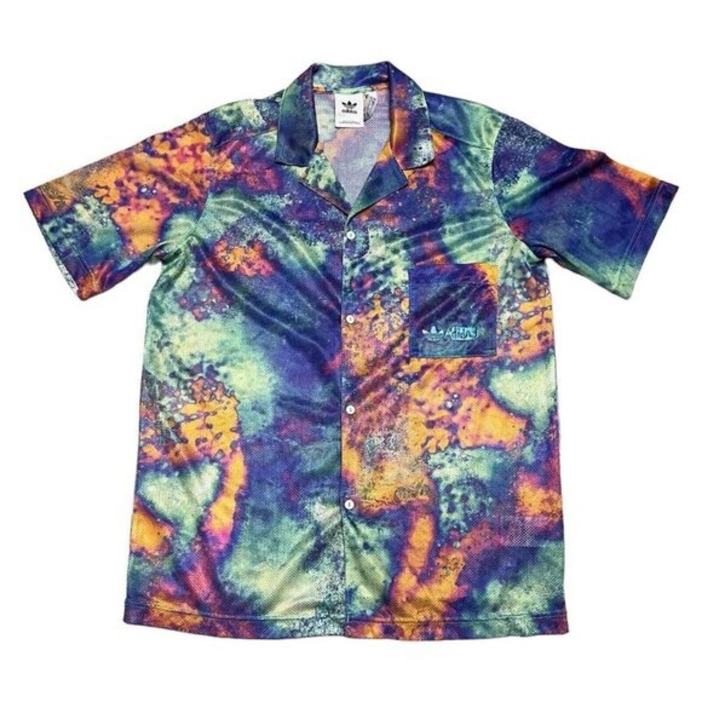 Adidas Lightweight Summer Cosmic Button Up Beach Tee Shirt Mens Small